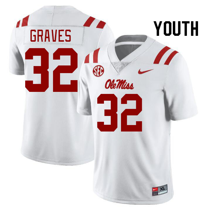 Youth #32 Chris Graves Ole Miss Rebels College Football Jerseyes Stitched Sale-White